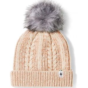 SmartWool Ski Town Beanie Merino Wool Hat Pom Pom NWT Almond Cream Grey Adult